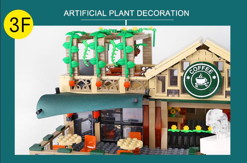 SEMBO 2059Pcs Creative Cafe Coffee Shop Model Building Blocks City Street View Casual House lighting Figures Bricks Toys for Children