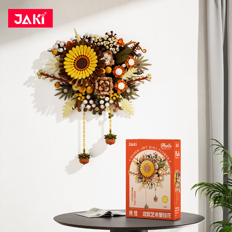 Jaki Dried Flower Bouquet Building Block Set - 815 Pcs DIY Botanical Collection Brick Toy, Home Wall or Table Decor with Rose and Gerbera