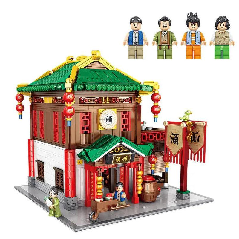 Panlos Chinese Style Retro Restaurant Architecture Mini Building Block 2616PCS DIY Particle Model 3D Building Model Educational Set Toy