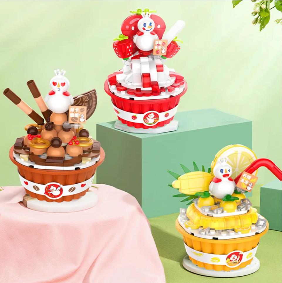 Jaki Simulation ice cream Building Block City DIY Assembly Model Boutique Lemon Sundae Builing Blocks Toy for Kids