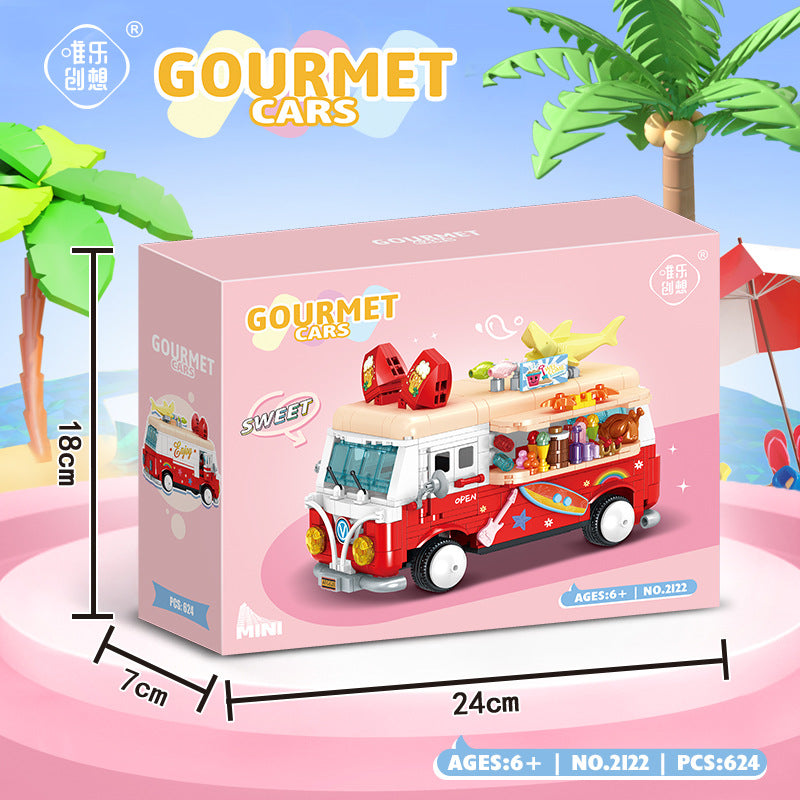 Shark Beach Party Gourmet Car Kids Toys,Street Food Paradise Stem Boys Toys Sets,Ideal Christmas Birthday Gifts Construction Toys for Girls Boys Aged 6+