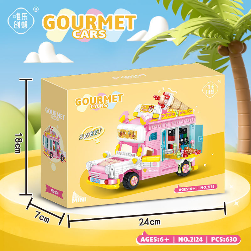 Ice cream Beach Party Gourmet Car Kids Toys,Street Food Paradise Stem Boys Toys Sets,Ideal Christmas Birthday Gifts Construction Toys for Girls Boys Aged 6+
