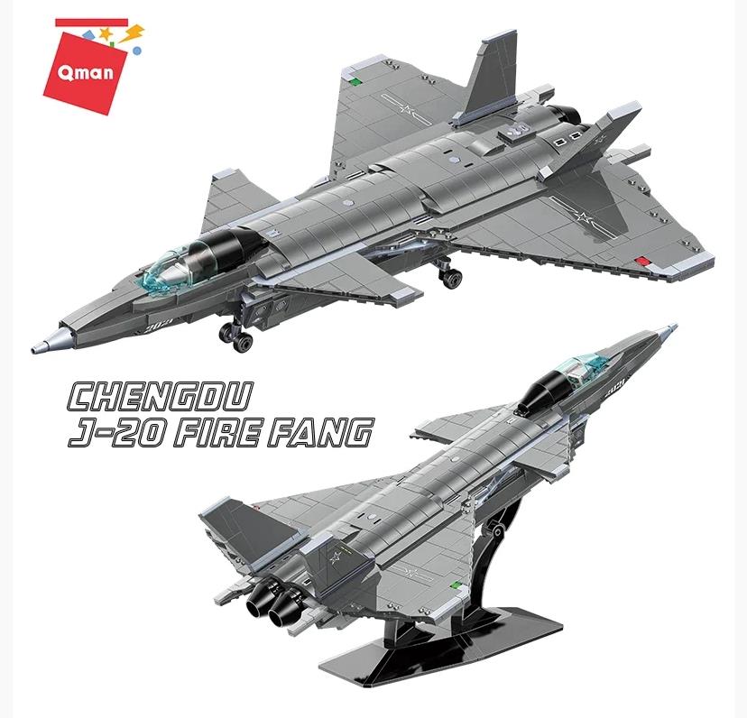 Qmen Military Plane Building Blocks, 1748pcs Battlefield Series J-20 Stealth Fighter Modern Military Helicopter Model Kit, Military Helicopter Collectible Toy Construction Set Compatible with Lego