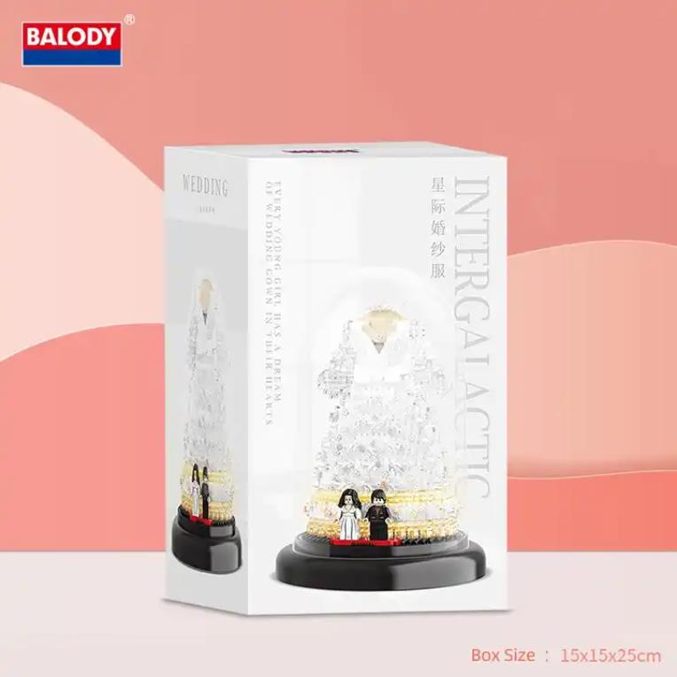 Balody 1375pcs Romantic Wedding Dress Mini Building Block Model, Handmade DIY Assembling Toy, Groom And Bride Doll Building Block Toy With Light Gift, Nano Brick Valentine's Day Gift For Couples