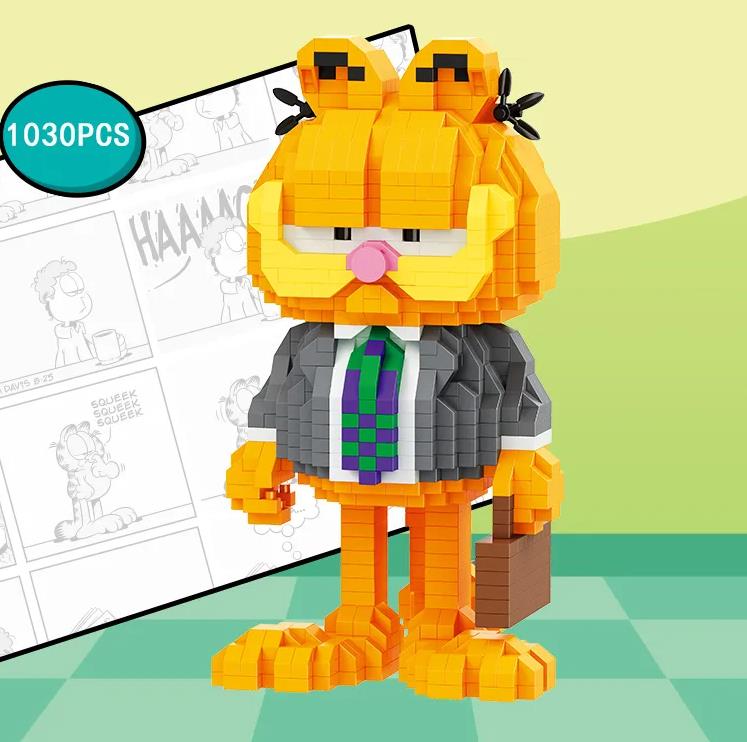Balody 1030PCS Working Garfield Cat Micro Building Blocks Cartoon Cat Anime Figures Collection Building Bricks Toy for Kids Gift