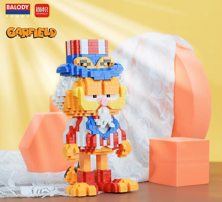 Balody 1187PCS Independence Garfield Cat Micro Building Blocks Cartoon Cat Anime Figures Collection Building Bricks Toy for Kids Gift