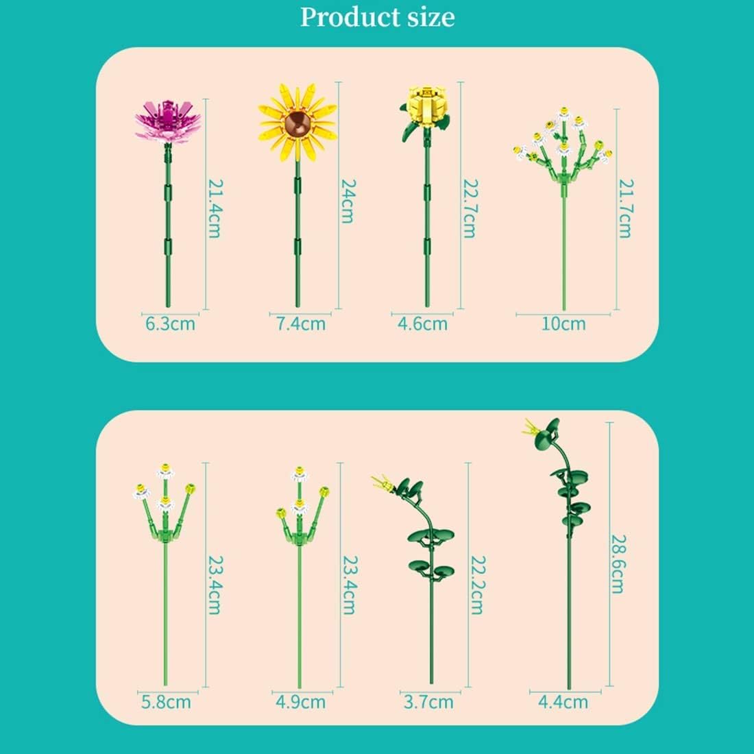 Forange Artificial Flowers Creative Toys Kits DIY Bouquet Building Bricks with Lights for Women Home Decoration