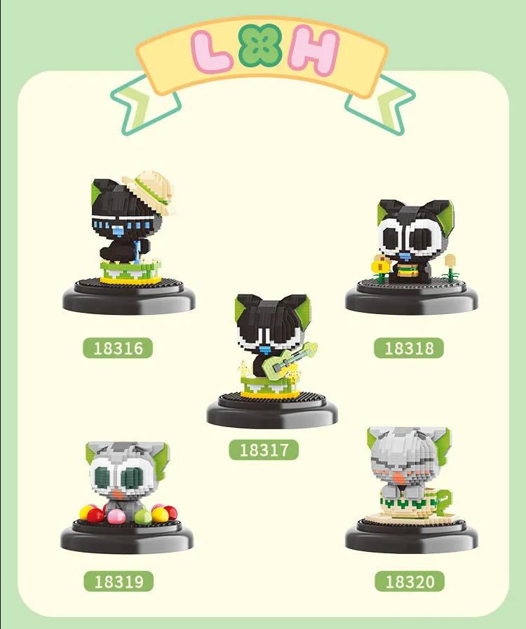 Balody Kawaii Cartoon Black Singer Cat Building Blocks The Legend Of Luo Xiao-Hei Movie Mini Bricks Model Toys For Children Christmas Gifts