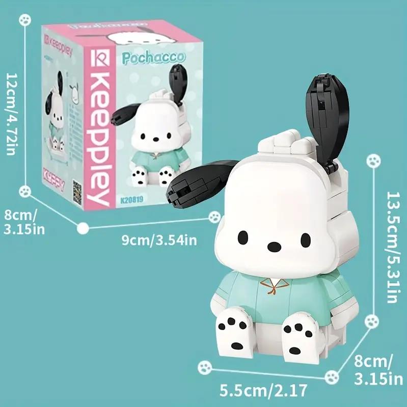 Qmen Keeppley Sanrio Genuine Pochacco Model Building Blocks Bricks Anime Assembly Action Figures Set Toys For Children Gift