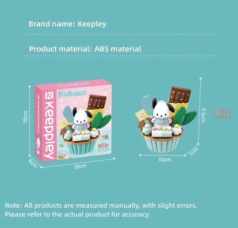 Qmen Keeppley New Sanrio Pochacco Kuromi Building Block Cartoon Cute Cupcake Model Placements Educational Toys Festival Gift