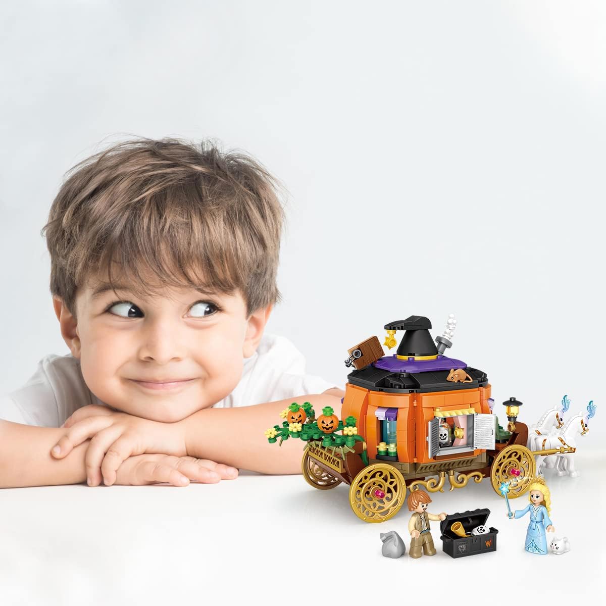 Loz Mini Bricks Halloween Haunted House Toys, Ghost Vampire Building Block Kit for Kids, Halloween Party Gift for Boys or Girls 6-10 Years Not Compatible with Lego Set (Pumpkin Carriage 839pcs)