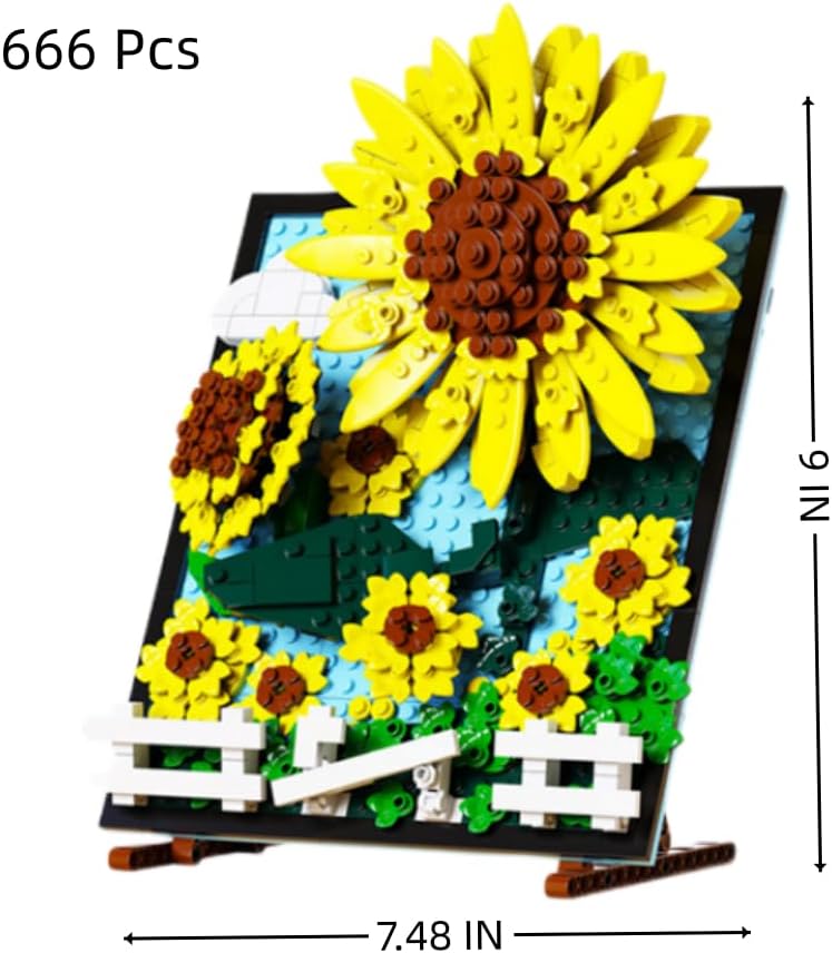 QIZHILE Sunflower 3D Picture Decorations Painting Building Blocks Artificial Flowers Building Toy Kit Educational Gift for Kids Adults Unique Home Decor