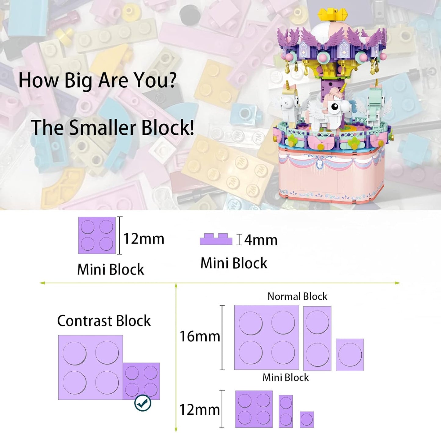 Music Box Building Toys, Rotating Carousel DIY Building Block for Girls and Boys 6 -12 Years Old, 874 pcs, STEM Construction Toy Christmas and Birthday Gifts