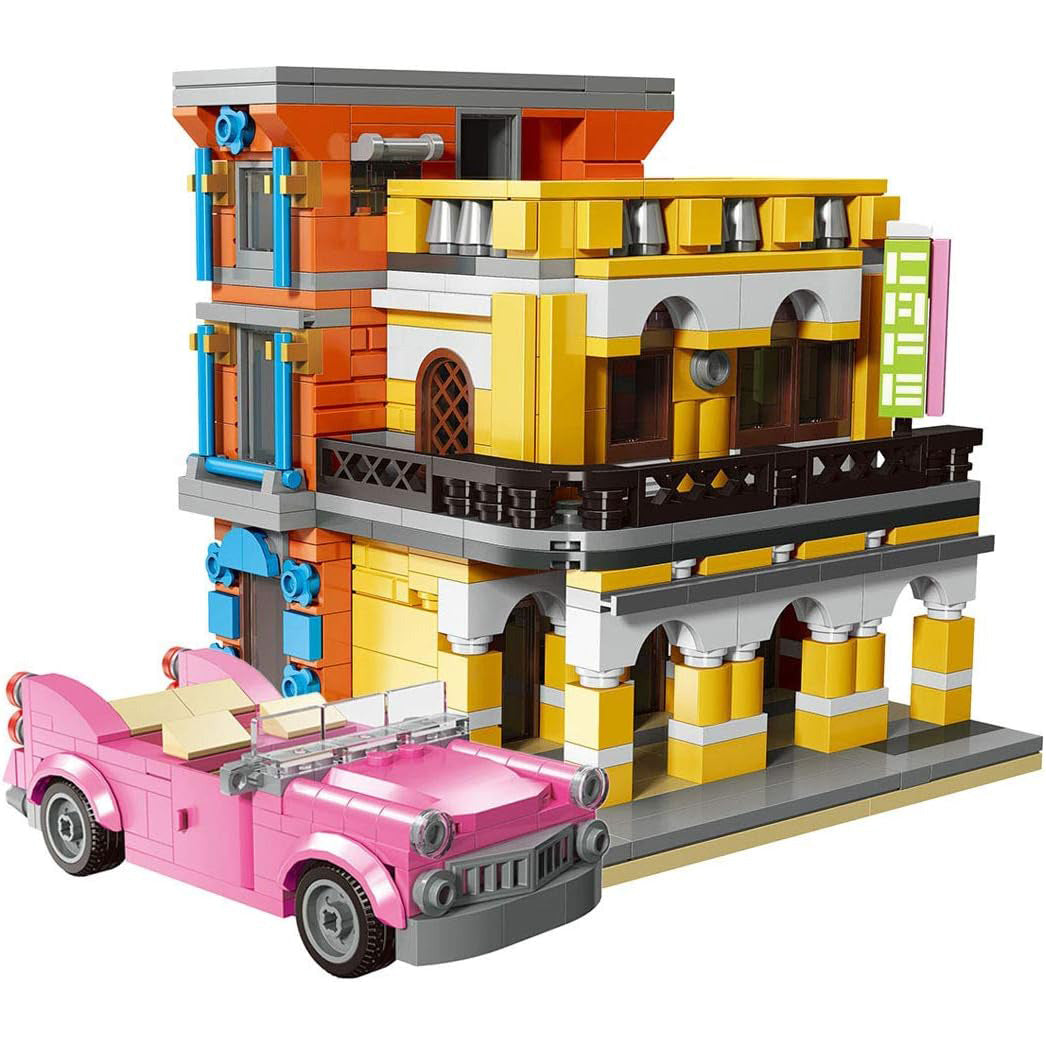 City Building Blocks Old House Building Blocks Kit with Vehicle And 3 Mini Figure - Compatible with Lego