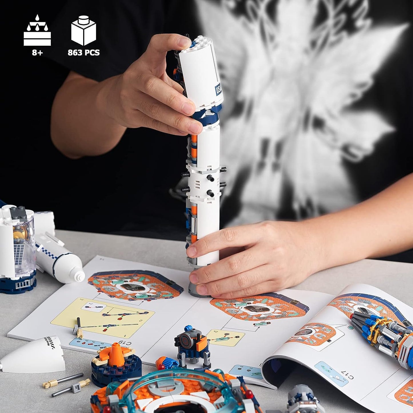 Jaki Space Exploration Rocket Building Toys, Collectible Display Model Set, Ideas Gift for Adults Boys Girls Age 8+(863 Pieces)