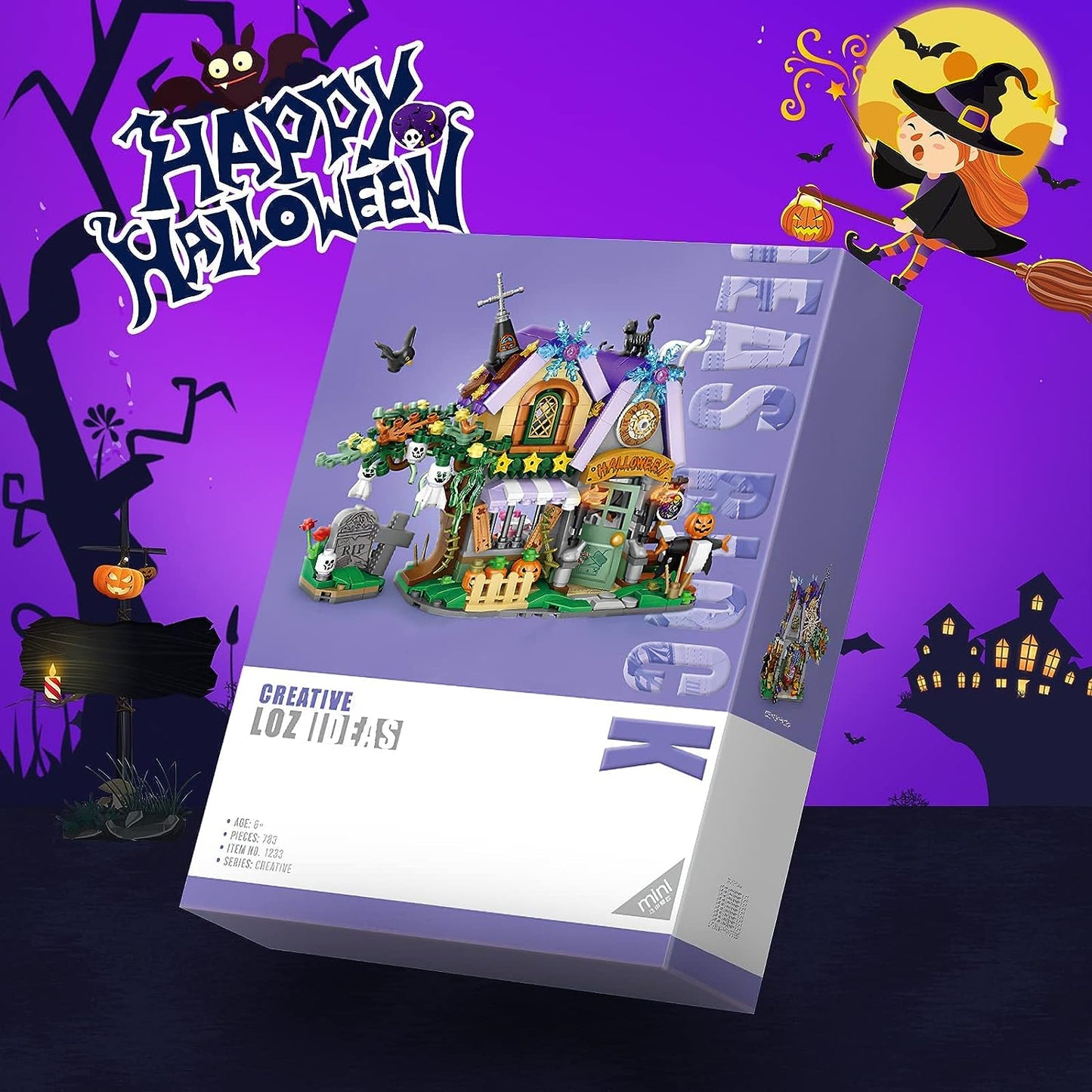 Loz Halloween Haunted House Mini Bricks Building Toys - 783 Pieces Ghost Vampire Building Kit for Kids, Halloween Displayable Model Haunted House Party Gift