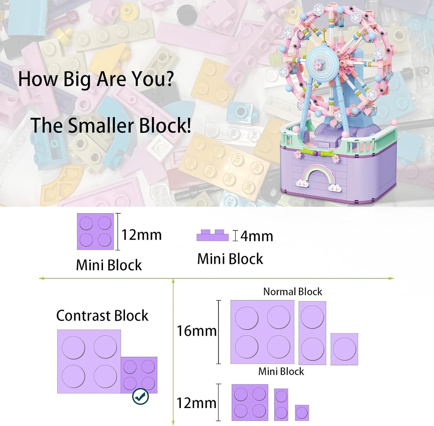 Music Box Building Toys, Rotating Ferris Wheel DIY Building Block for Girls and Boys 6-12 Years Old, 710 pcs, Christmas and Birthday Gifts
