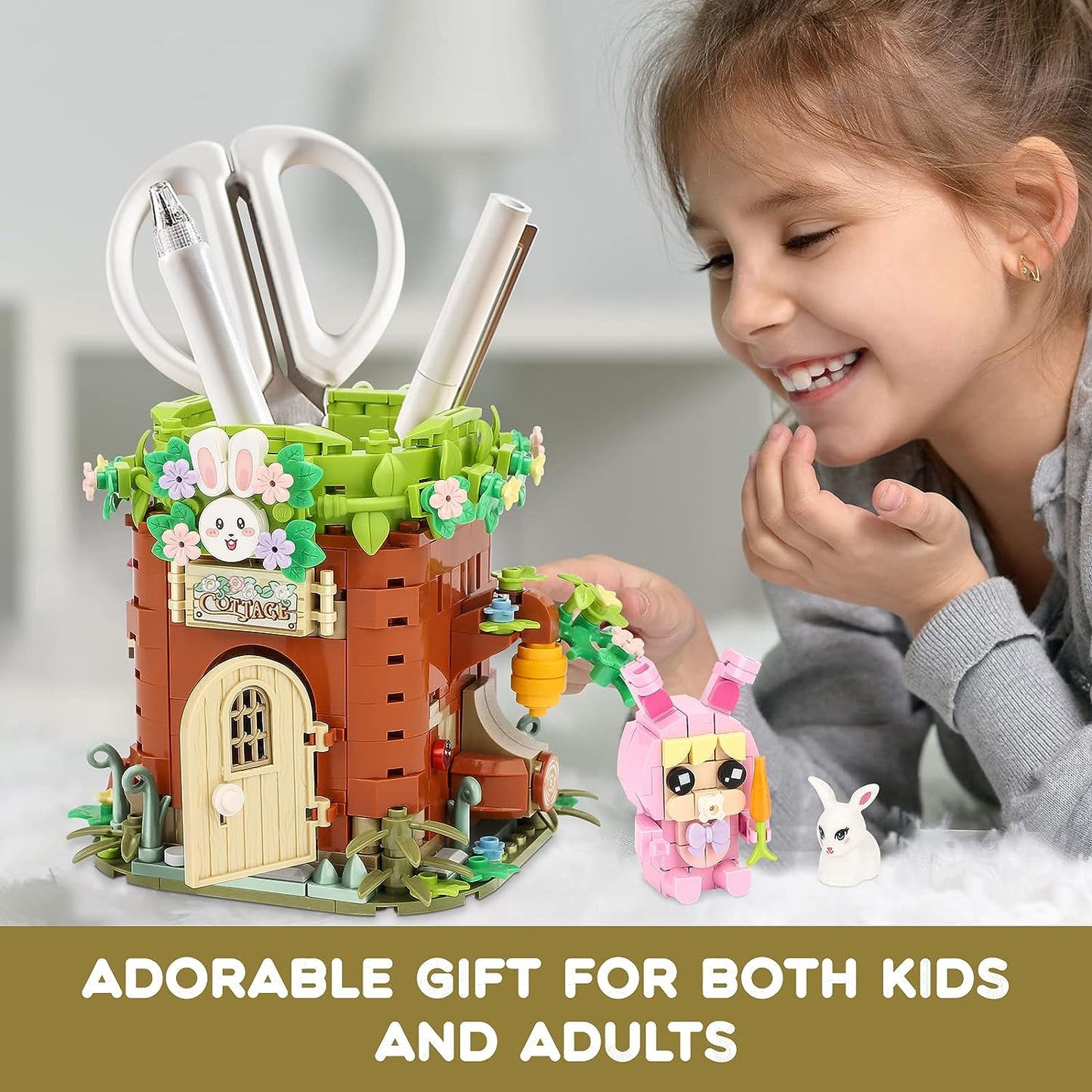 Loz Rabbit Secret Treehouse Toy Building Set with Cute Brick-Built Rabbit, Happy Building Blocks Pen Holder, Bunny Friends Sets for Girls 8-12, Mini Building Blocks (617 Pieces)