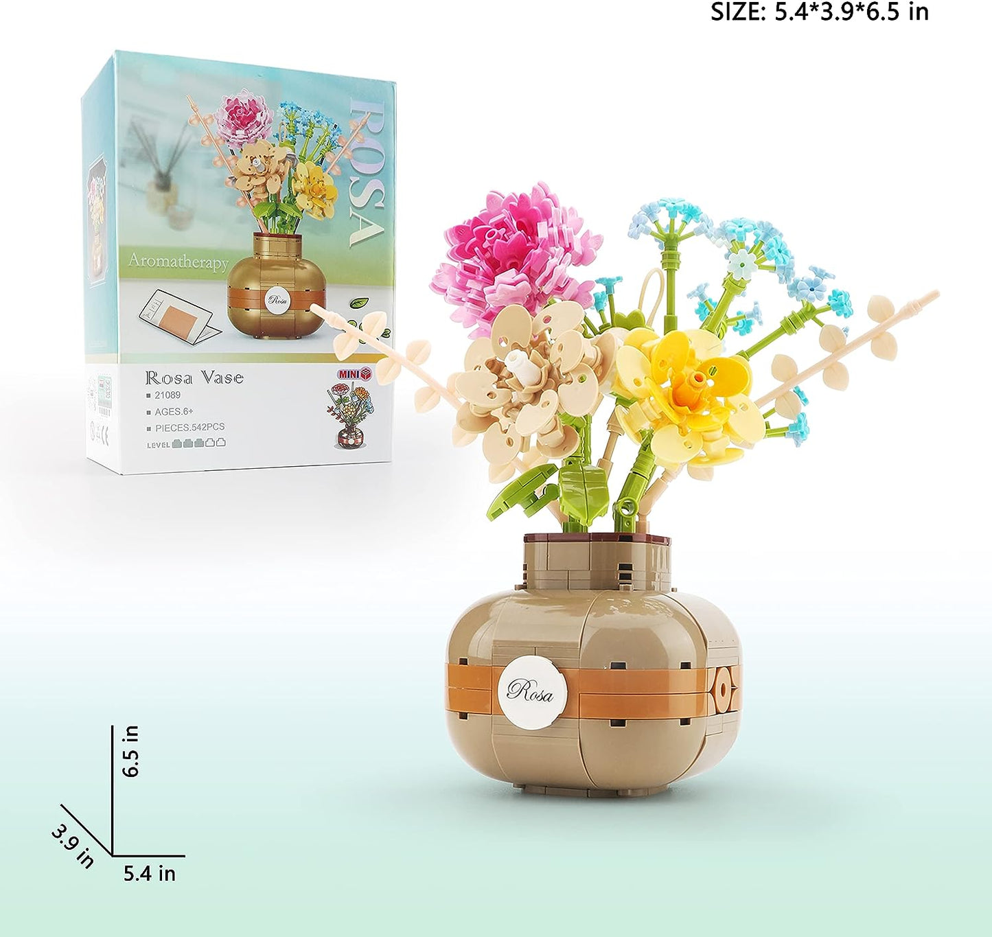 Balody Rosa Flower Building Blocks Set, DIY Aromatherapy Flower Bouquet and Bonsai Trees Mini Bricks 542 Pieces