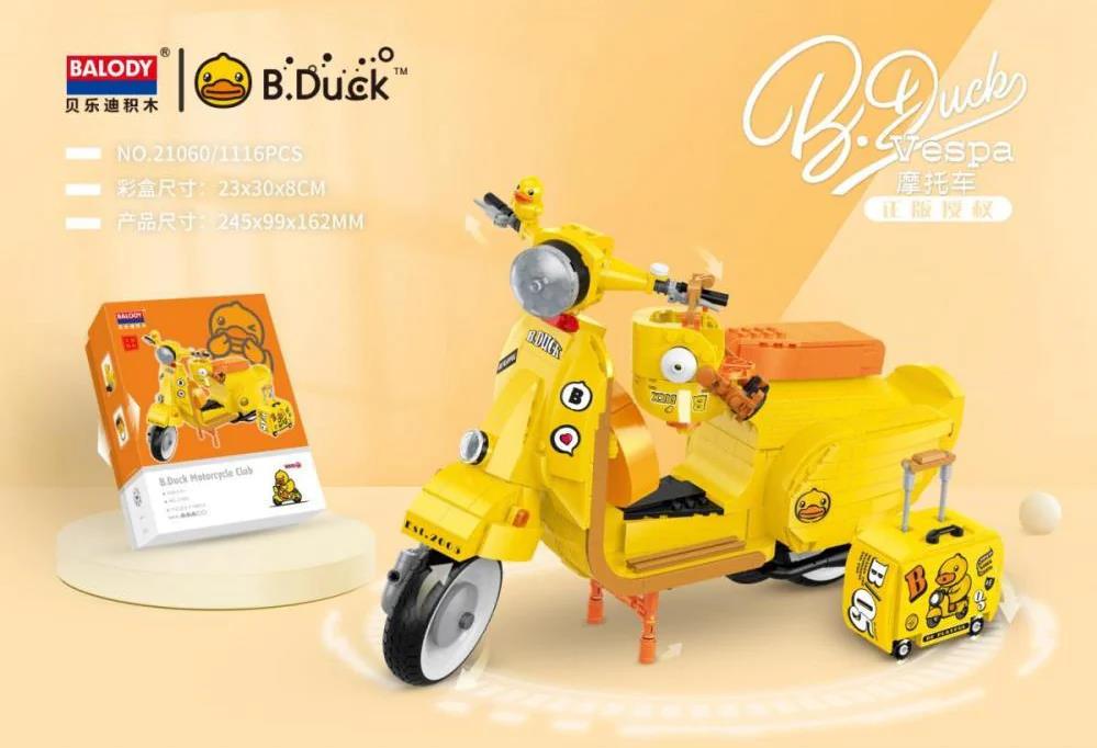 Balody 1116PCS Micro Blocks Yellow Duck Motorcycle Building Bricks With Helmet Luggage Creative Motorcycle Assemble Model Toys Kids Gift