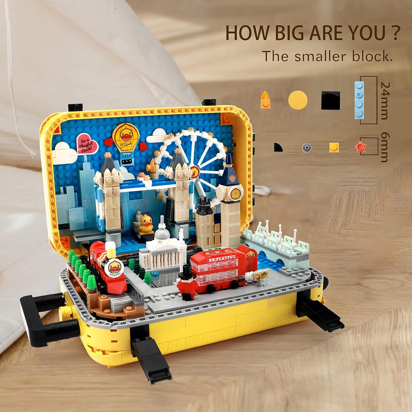 Balody 1499PCS Building Micro Blocks Set Luggage (London Landmarks in Miniature) Toy Gift for Kids Mini Bricks Architecture Modle for Adults