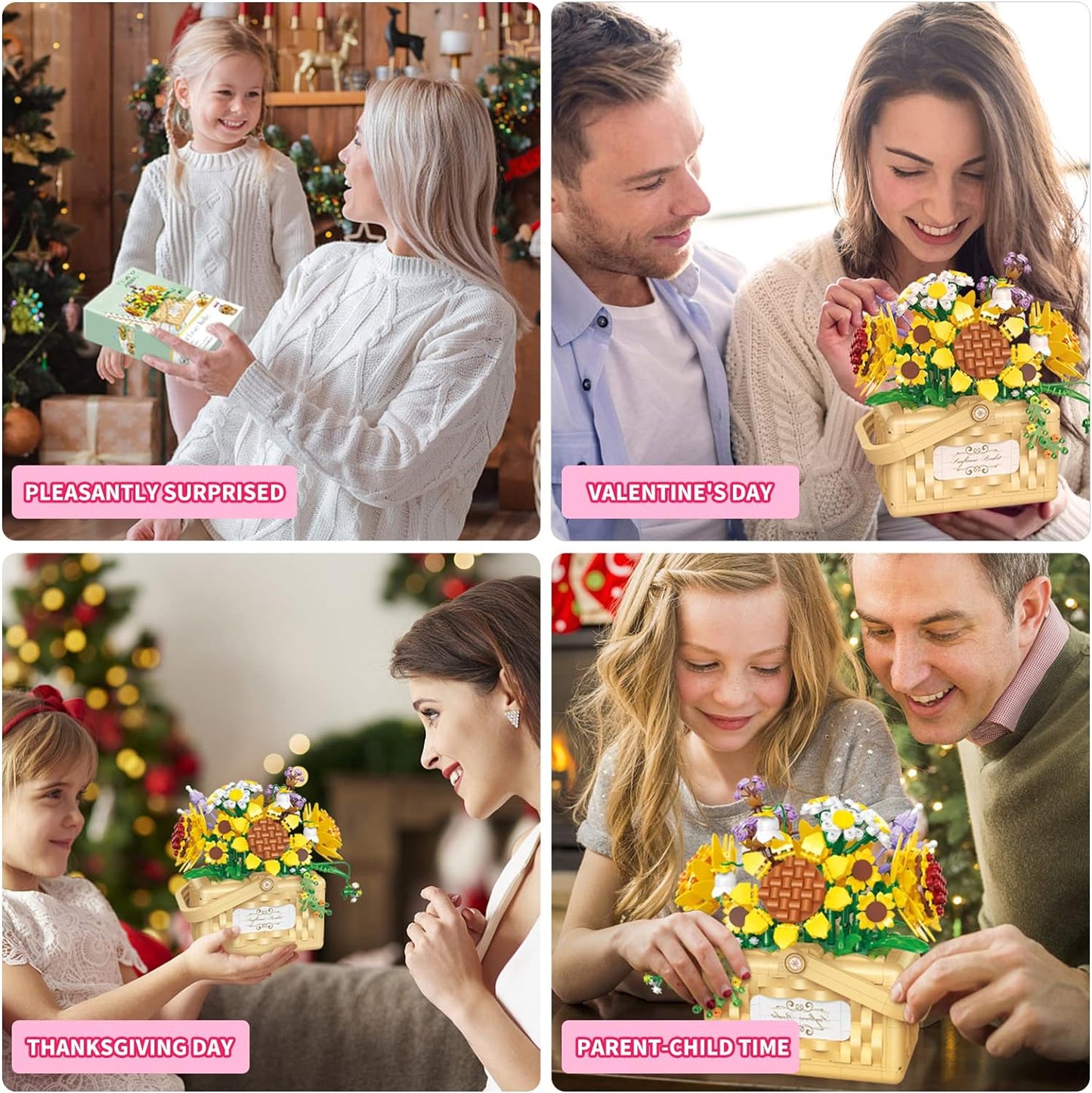 Balody 1295PCS Sunflower Basket Mini Building Block Plants Eternal Flower 3D Model Micro Bricks Toys Rose Basket For Home Decoration Girls Building Blocks Toys Birthday Present Gifts