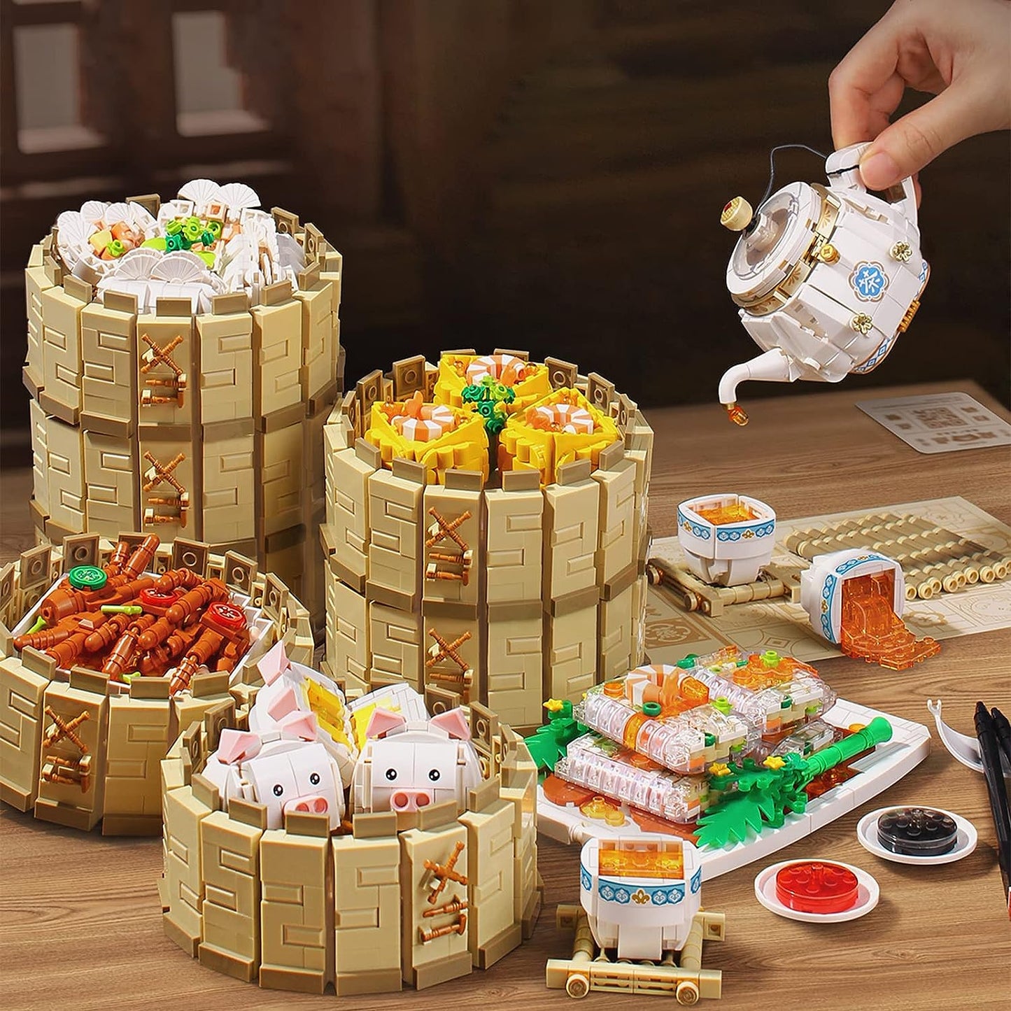 Loz Chinese Snacks Creative Building Blocks ,Guangdong Morning Tea Breakfast,Food Kitchen Play Set,Puzzle Educational Toys