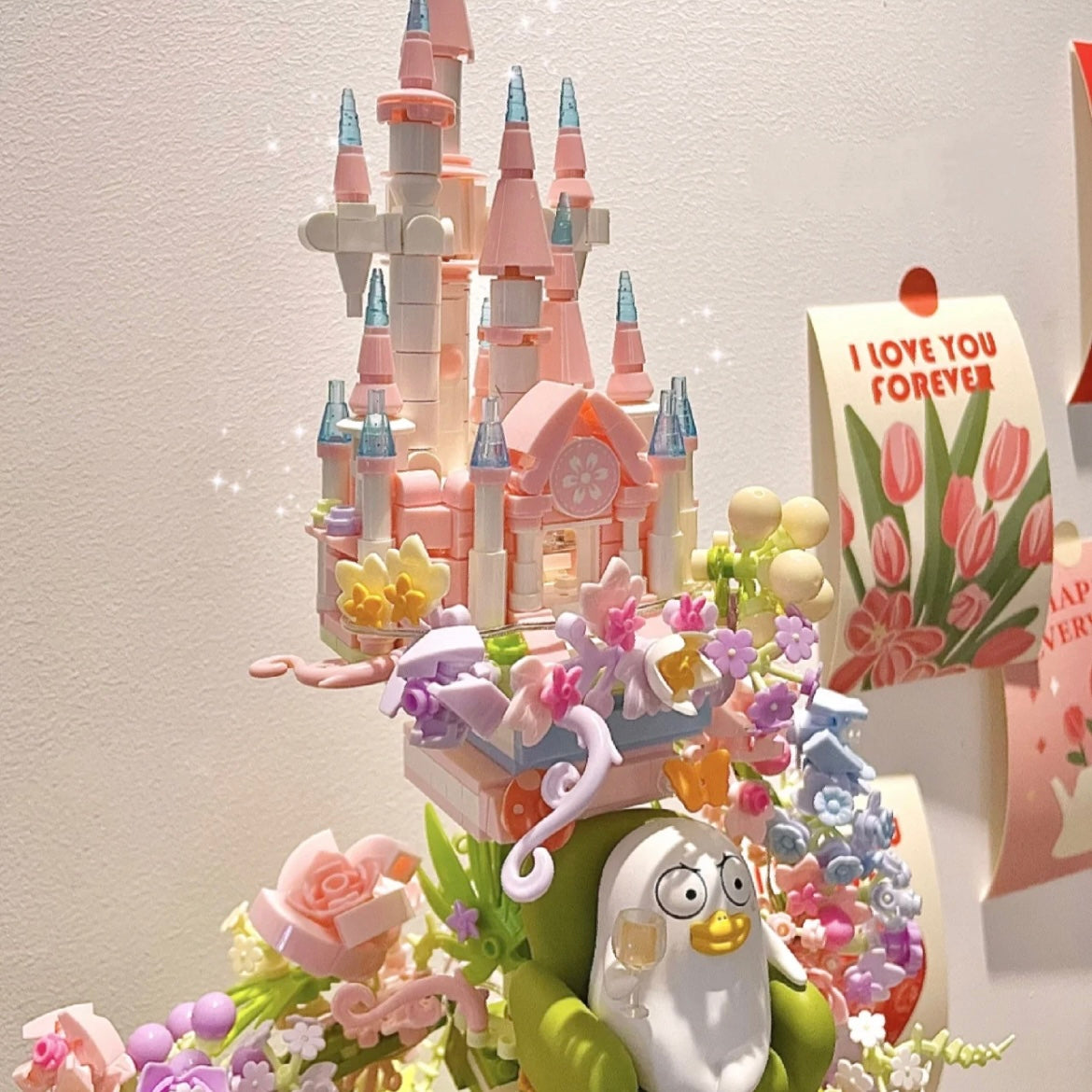 Sembo Romantic Flower Lighting Castle Building Block Home Decor Anime Creative Valentine's Day Toys Gifts For Children Adult