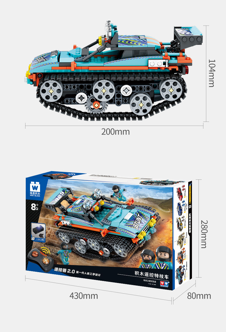 Auldey 475PCS Remote Control Off-Road Stunt Car Building Blocks Assembled RC Car Building Kits for Kids