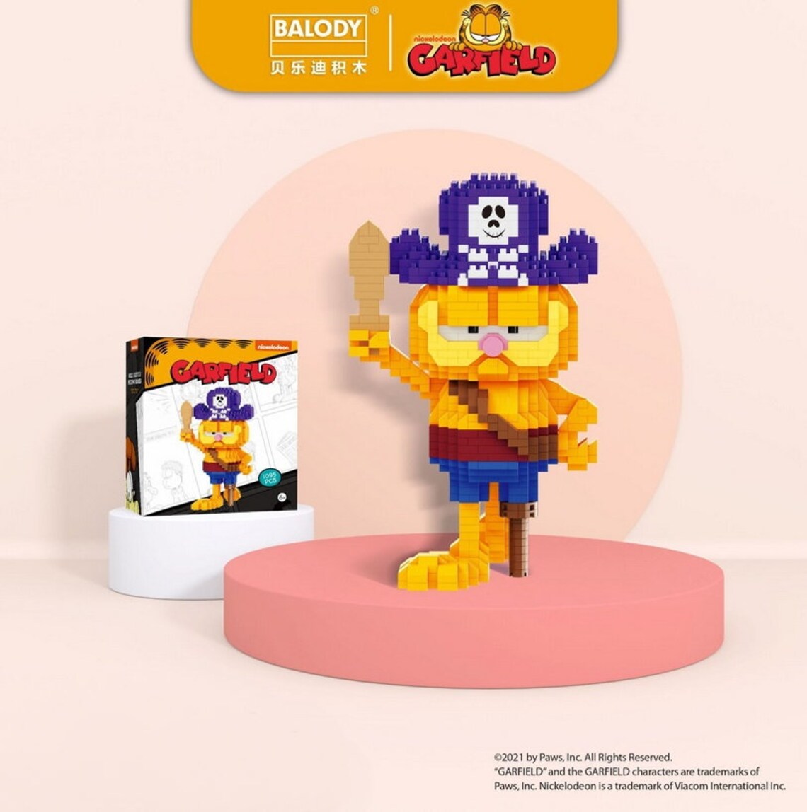 Balody 1095PCS Pirate Garfield Cat Micro Building Blocks Cartoon Cat Anime Figures Collection Building Bricks Toy for Kids Gift