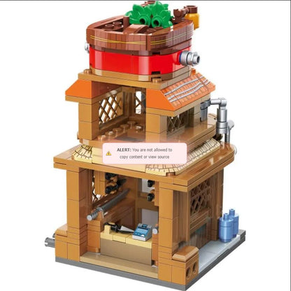 Qmen Keeppley Natuto Nuyeyin Village Yile Lamian Noodles Street View Architectural Decoration Assembly Building Block Model Toy