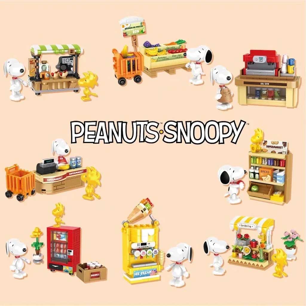 Blind Box Series Snoopy supermarket random 8 Packs Mini Shop View Building Blocks kit
