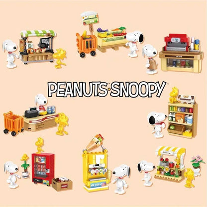 Blind Box Series Snoopy supermarket random 8 Packs Mini Shop View Building Blocks kit
