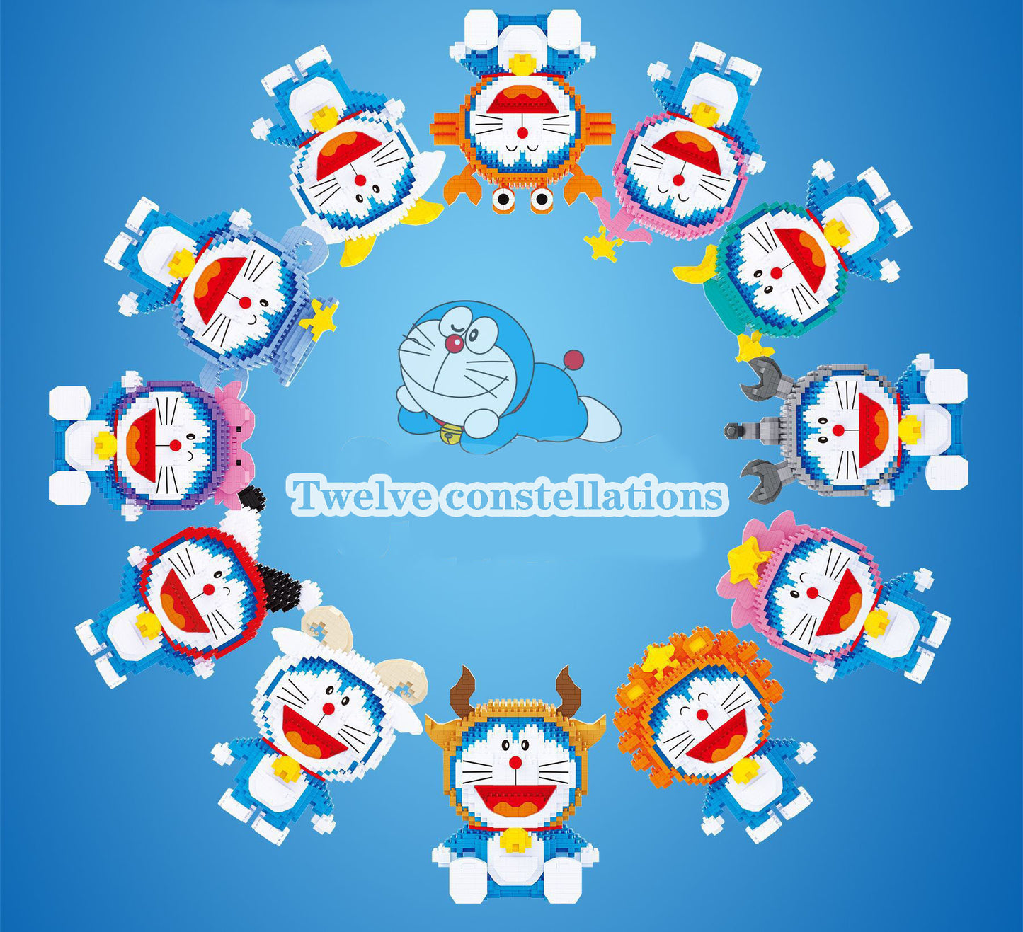 Doraemon Twelve Constellations Building Block Set for Kids Goodie Bags Stuffers Prizes Birthday Party Supplies, STEM Educational Building Toys for Boys Girls