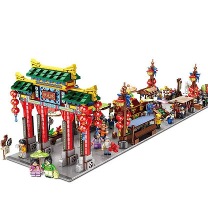 Panlos Chinese Style Retro Street Architecture Mini Building Block 2529PCS DIY Particle Model 3D Building Model Educational Set Toy