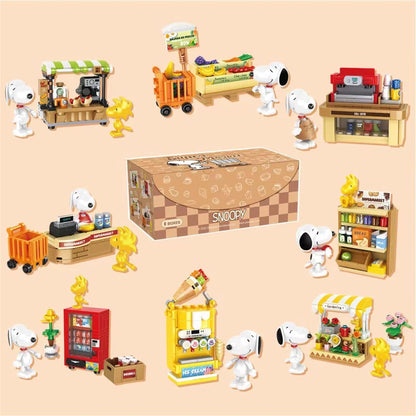 Blind Box Series Snoopy supermarket random 8 Packs Mini Shop View Building Blocks kit