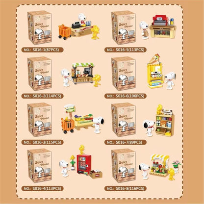 Blind Box Series Snoopy supermarket random 8 Packs Mini Shop View Building Blocks kit
