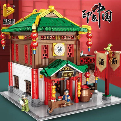 Panlos Chinese Style Retro Restaurant Architecture Mini Building Block 2616PCS DIY Particle Model 3D Building Model Educational Set Toy