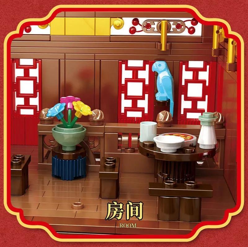 Panlos Chinese Style Retro Restaurant Architecture Mini Building Block 2616PCS DIY Particle Model 3D Building Model Educational Set Toy