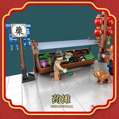 Panlos Chinese Style Retro Street Architecture Mini Building Block 2529PCS DIY Particle Model 3D Building Model Educational Set Toy