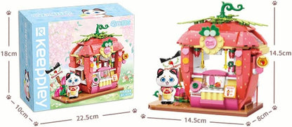 Qmen Keeppley Cat Strawberry House Building Set, Friends House, Creative Cute Construction Kit, with A Lovely Cat, City Corner Building Block Toy for 6+