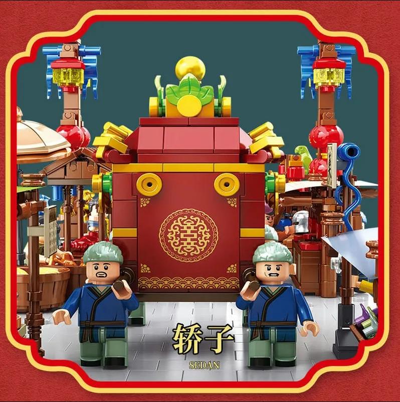 Panlos Chinese Style Retro Street Architecture Mini Building Block 2529PCS DIY Particle Model 3D Building Model Educational Set Toy