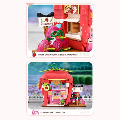 Qmen Keeppley Cat Strawberry House Building Set, Friends House, Creative Cute Construction Kit, with A Lovely Cat, City Corner Building Block Toy for 6+