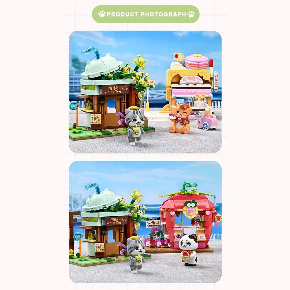 Qmen Keeppley Cat Strawberry House Building Set, Friends House, Creative Cute Construction Kit, with A Lovely Cat, City Corner Building Block Toy for 6+