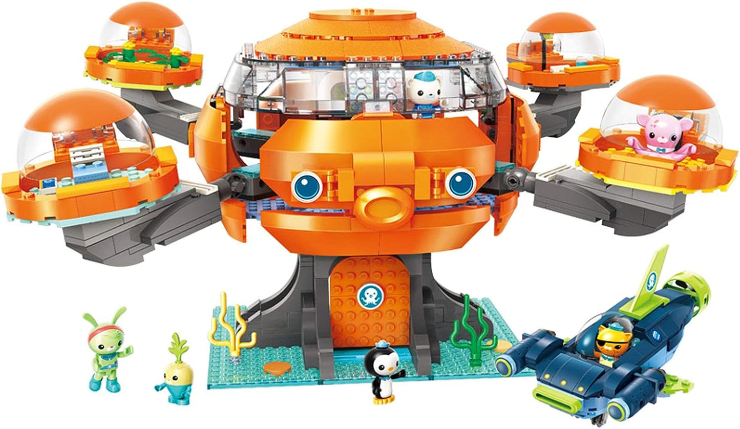 Qman Ocean Adventure Octopus Playset Cup-Q Hammerhead Shark Vehicle & Barnacles kwazii Peso Tweak Inkling Vegimals 921pcs Building Brick Set