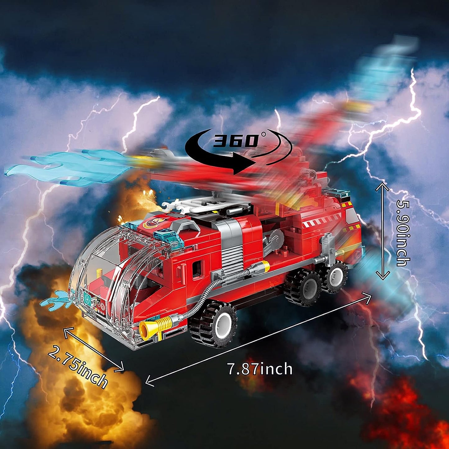 Qmen City Fire Truck Building Kit Compatible with Lego City Fire Truck 8-in-1 Building Block, Fire Helicopter Toys Building Sets