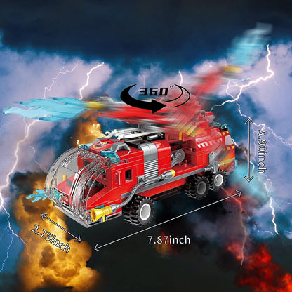Qmen City Fire Truck Building Kit Compatible with Lego City Fire Truck 8-in-1 Building Block, Fire Helicopter Toys Building Sets