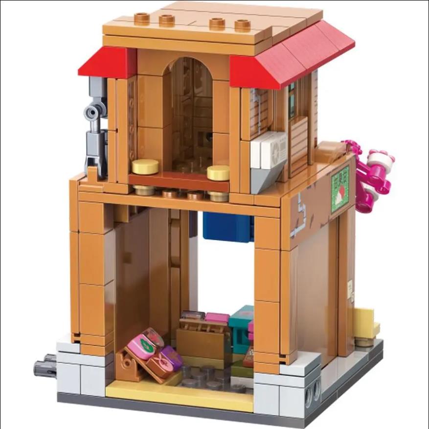 Qmen Keeppley Natuto Nuyeyin Village Yile Lamian Noodles Street View Architectural Decoration Assembly Building Block Model Toy