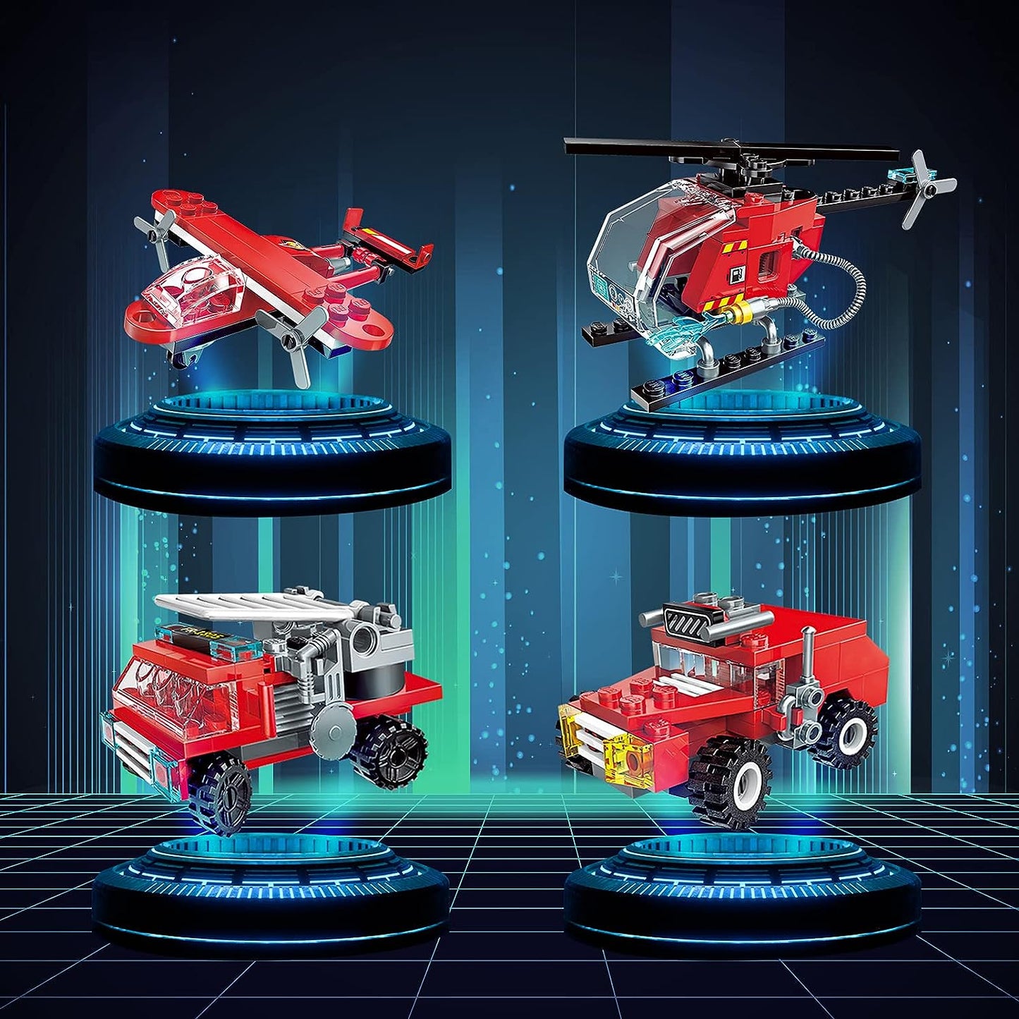 Qmen City Fire Truck Building Kit Compatible with Lego City Fire Truck 8-in-1 Building Block, Fire Helicopter Toys Building Sets