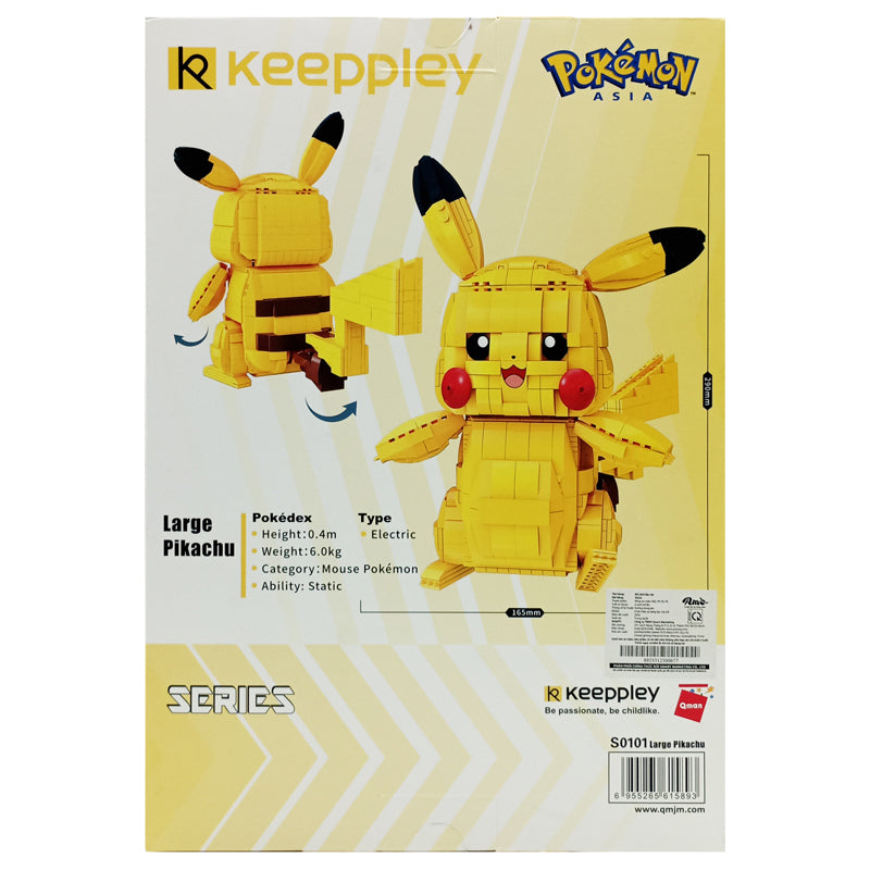 Qmen Keeppley Pokémon Action Figure Building Toy Set for Kids, Jumbo Pikachu with 911 Pieces, 11 Inches Tall, Age 8+ Years Old Gift Idea